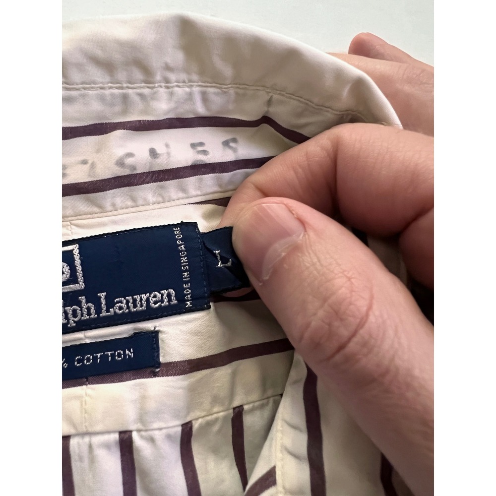Vintage Polo Ralph Lauren Striped Button Down Shirt Crest Patch Large Cotton - Picture 6 of 10